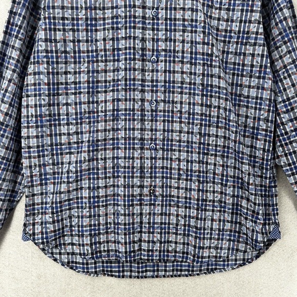Luchiano Visconti Black Mens Shirt‎ MEDIUM Blue Plaid Geometric Button Up - Picture 4 of 15